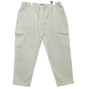 GAP Womens XL Cream Cropped Cargo Easy Pants Drawstring Elastic Waist Casual